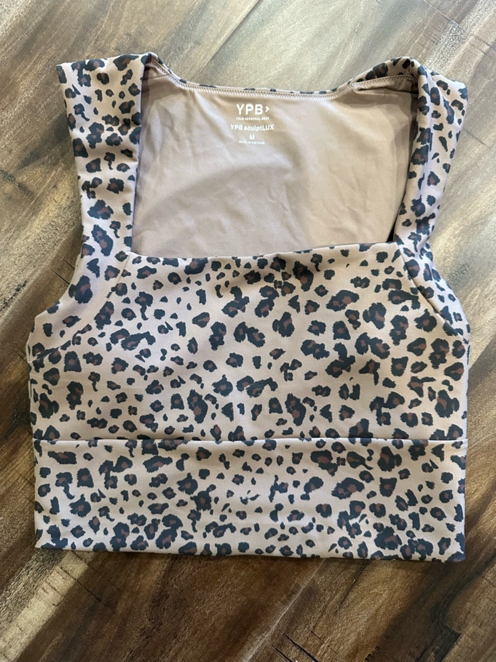 Leopard Print Square-Neck Crop Tank in Taupe
